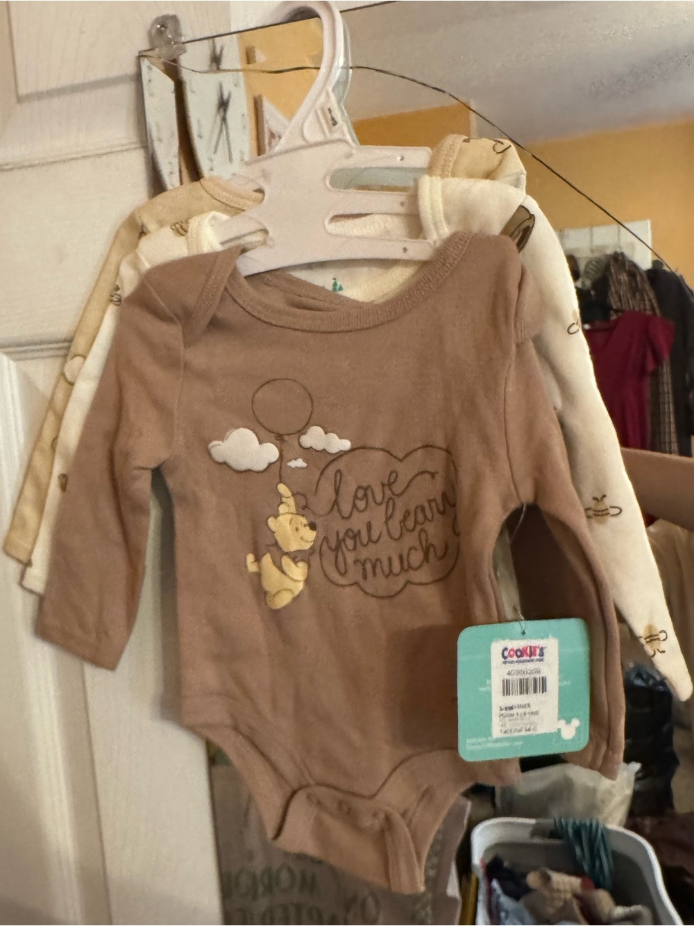 Disney Brown Winnie the Pooh Long-Sleeve One-Piece Bodysuits